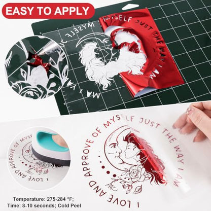 Red Metallic Foil Heat Transfer Vinyl Roll 12" x12ft Red Iron on Vinyl Chrome HTV Vinyl Easy to Cut & Weed DIY Heat Press Design for T