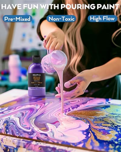 8 Colors 8.45oz Large Volume Metallic Acrylic Pour Paint Kit (67.6 Fl Oz)