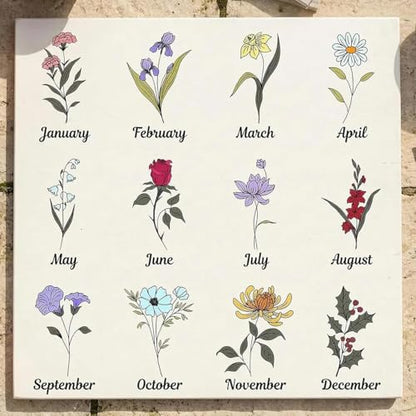 Personalized Grandma Gift First Mom Now Grandma with Birth Month Flowers Decorative Wooden Sign