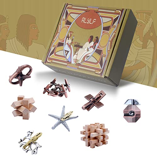 8 Pieces Wooden and Metal Brain Teaser Puzzles Box (8 Count)