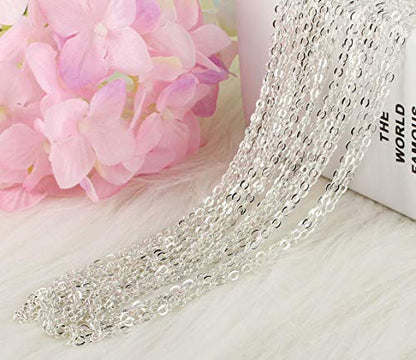 Wholesale 12 PCS Silver Plated Solid Brass Fine Flat Cable Chains (12 Count)