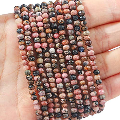 Natural Rhodochrosite Beads 4x2mm 120pcs Faceted Rondelle Loose Semi Gemstone Beads for Jewelry Making Design (120 Count)