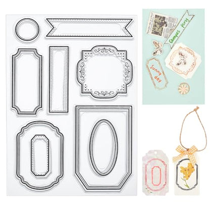 Label Clear Stamp Frame Stamps for Card Making Tag Silicone Stamps for Crafting Vintage Transparent Seals Rubber Stamp for DIY Scrapbooking Photo Albums Holiday Birthday Cards