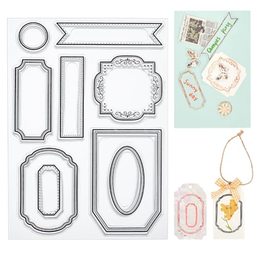 Label Clear Stamp Frame Stamps for Card Making Tag Silicone Stamps for Crafting Vintage Transparent Seals Rubber Stamp for DIY Scrapbooking Photo Albums Holiday Birthday Cards