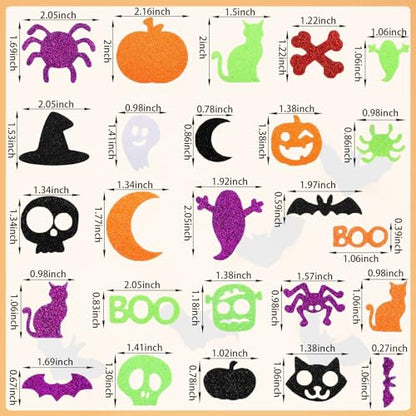 300Pcs Halloween Foam Stickers Glitter Pumpkin Spider Bat DIY Stickers