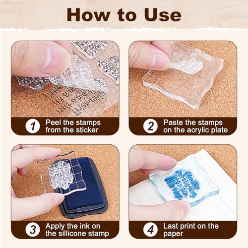 4 Pcs Words Clear Stamps with 2 Blocks (6 Count)