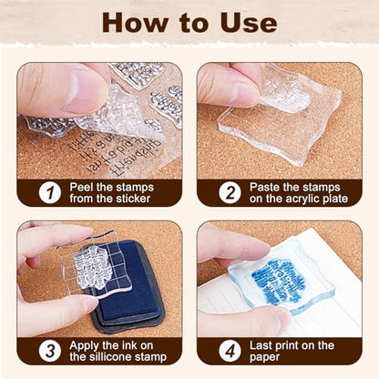 4 Pcs Words Clear Stamps with 2 Blocks (6 Count)