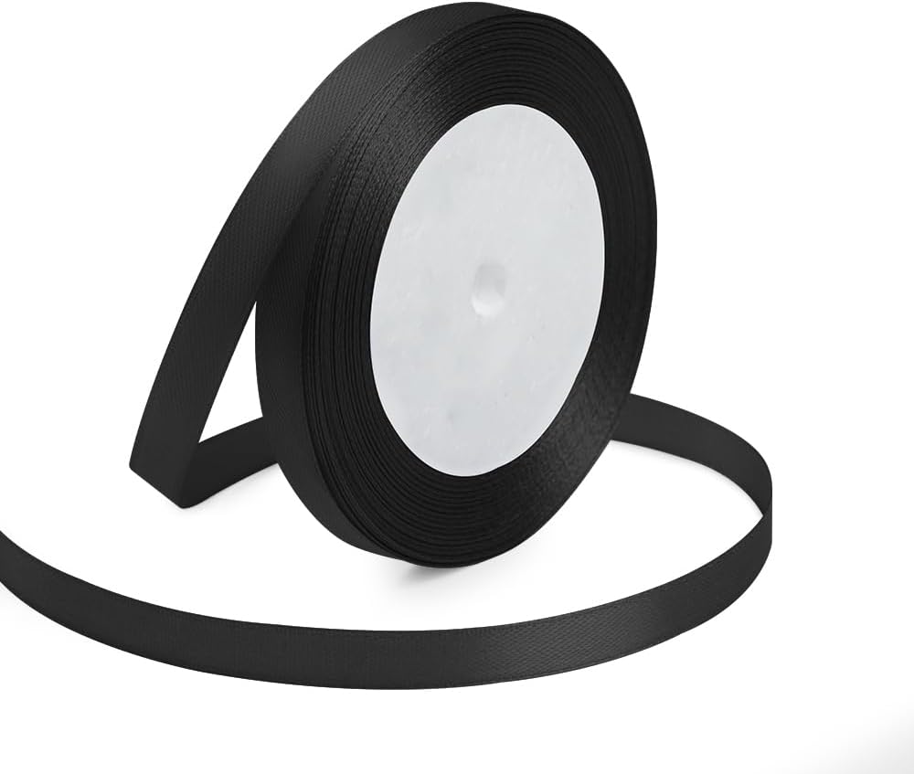 KMER LIFE 3/8 Inches x 25 Yards Black Satin Ribbon Solid Fabric Ribbons for Crafts, Wedding Decor, DIY Hair Accessories, Sewing, Gift Package Wrapping, Valentine's Day Bouquet and More - Crafty Corner