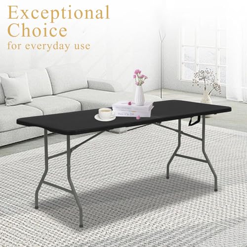 Folding Tables with Carrying Handle Lightweight Rectangular Portable Plastic Camping Table Steel Legs for Party