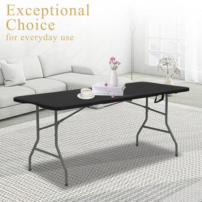 Folding Tables with Carrying Handle Lightweight Rectangular Portable Plastic Camping Table Steel Legs for Party