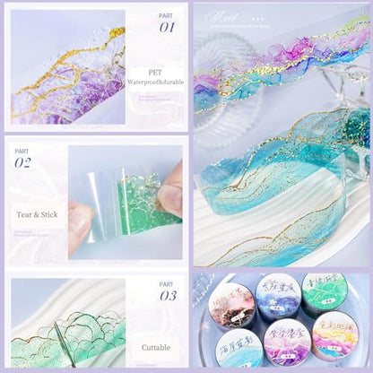 6 Rolls PET Tape Set for Journaling Supplies