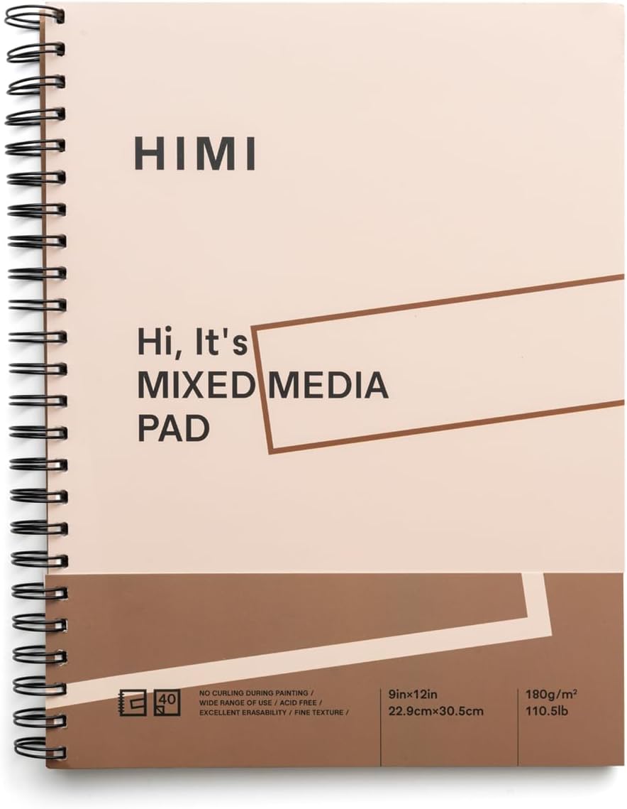HIMI Mix Media Paper Pad 9X12''(180g/m²) 40 Sheets Mix Paper Pad, Side Wire Bound, Fine Texture, in Gouache Acrylic Art Pad for Sketching, Ink Sketch Book, Art Supplies Drawing Pad Gift (Pink) - Crafty Corner