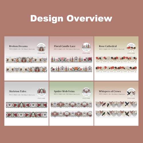 6 Rolls Gothic Decorative PET Tape for Scrapbook Journaling (6 Count)