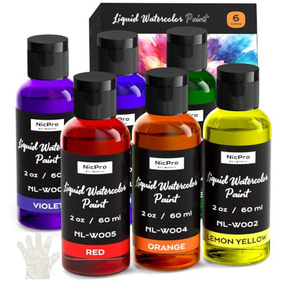 6 Colors Liquid Watercolor Paint Set (12 Fl Oz)