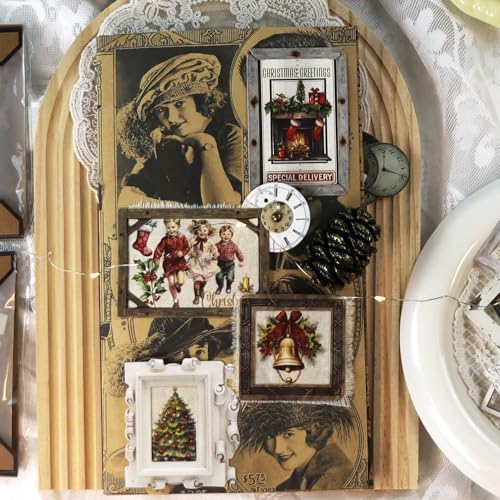 Vintage Junk Journal Items Kit Pre Cut Paper Cards Cutout Cardstock Art Aesthetic Decor Hollow Out Craft Elements Small Embellishments Supplies for Adults Scrapbook Pack