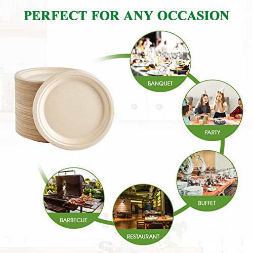 500 Pack Compostable Bagasse Paper Plates 9 inch (500 Count)
