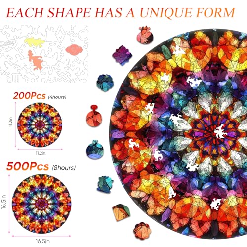 Wooden Puzzles for Adults 500 Pieces Diamond Mandala 16.5x16.5 in (500 Count)