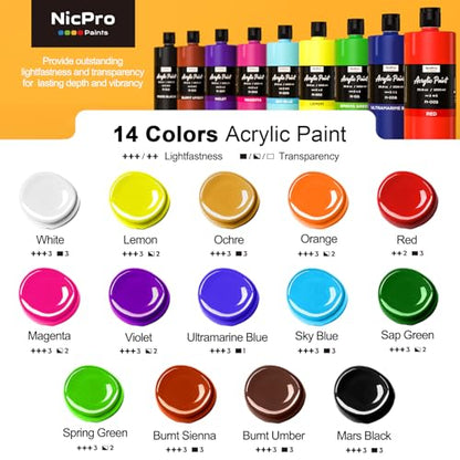 14 Colors Large Bulk Acrylic Paint Set (473.2 Fl Oz)