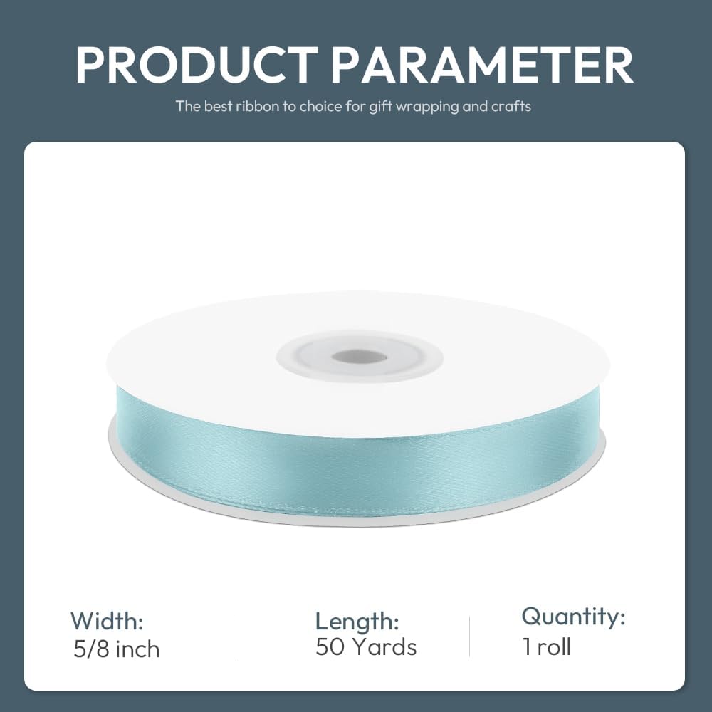KMER LIFE 5/8" Wide x 50 Yards Baby Blue Single Faced Polyester Satin Ribbon, Baby Blue Satin Ribbon Perfect for Wedding Decor, Wreath, Crafts, Gift Wrapping & Other Projects (Baby Blue) - Crafty Corner