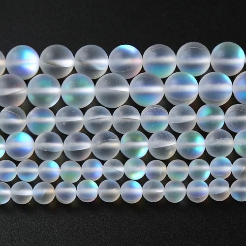 32pcs 12mm Natural White Mystic Aura Quartz Beads Frosted Matte Moonstone Round Loose Beads for Jewelry Making DIY Bracelet Necklace 15"