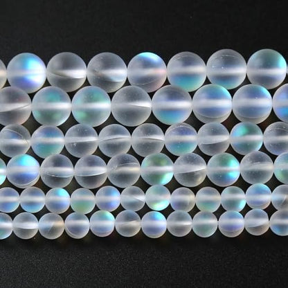 32pcs 12mm Natural White Mystic Aura Quartz Beads Frosted Matte Moonstone Round Loose Beads for Jewelry Making DIY Bracelet Necklace 15"