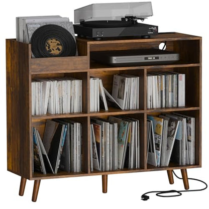Large Record Player Stand with Vinyl Storage Cabinet