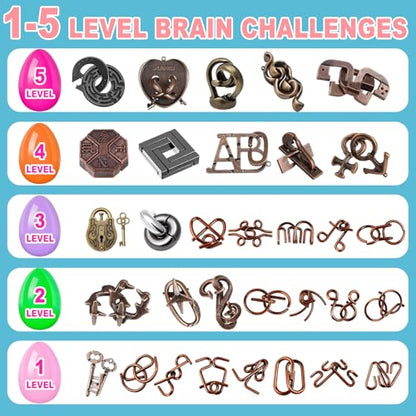 32 Pack Brain Teaser Puzzles & Colorful Easter Eggs (32 Count)