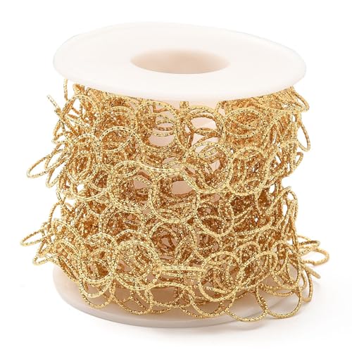 16.4 Feet(5m) 304 Stainless Steel Circle Chain Link Ring Rolo Chains Cable Big Ring Unfinished Golden Necklace Chains for Jewelry Making - 65x59mm