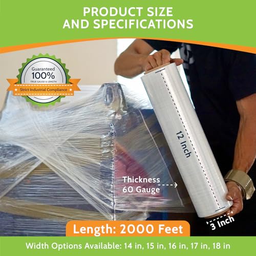 PSBM Cast Hand Stretch Wrap Plastic Shrink Film 12" x 2000' 60 GA 4 Rolls
