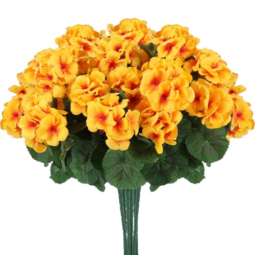 12 Pcs Artificial Geranium Flowers for Outdoors Geranium Silk Flowers Outdoor UV Resistant Garden Plants Faux Flowers for Home Kitchen Table Centerpieces Decor