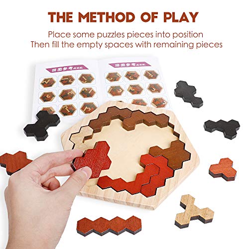 Wooden Hexagon Montessori Tangram Puzzle (14 Count)