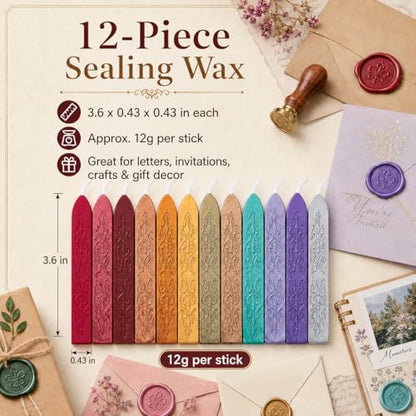 12 Pack Embossed Pattern Wick Sealing Wax Sticks for Wax Seal Stamp (12 Count)