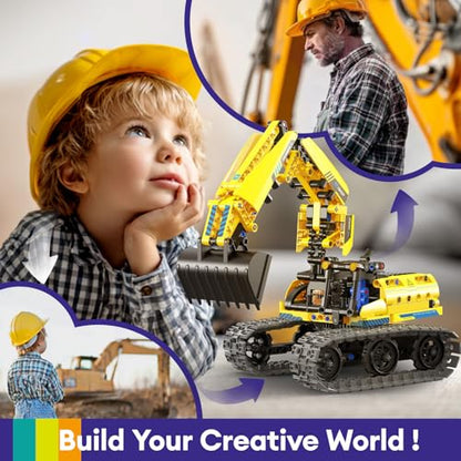 5-in-1 STEM Building Block Kit RC Robot Excavator Toys for Ages 8-13 (430 Count)