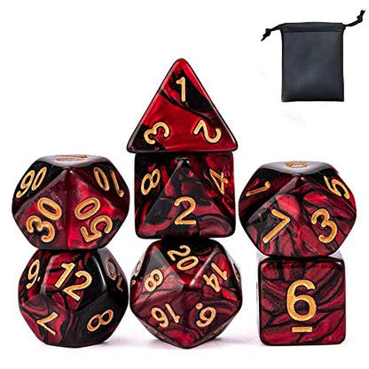 7PCS Polyhedral DND Dice Set Red Black Dice for Role Playing Games