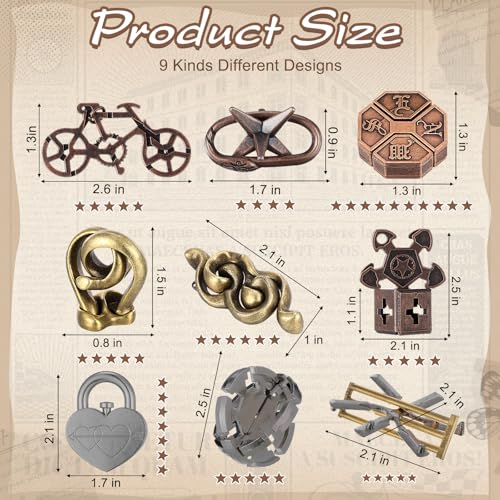 9 Pcs Metal Brain Teasers 3D Steel Puzzle Set (9 Count)