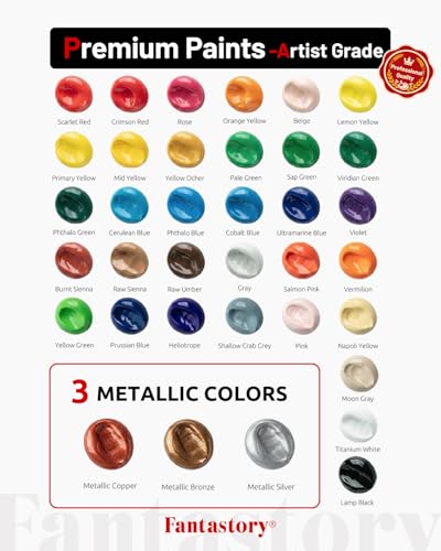 60ml 36 Colors Acrylic Paint Set with 12 Brushes (10 Fl Oz)