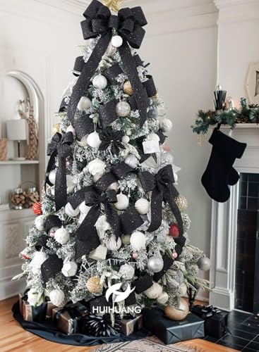 Black Glitter Diamond Wired Christmas Ribbon 4 inch x 10 Yards (30 Foot)