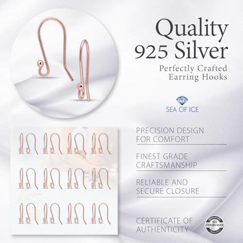 925 Rose Gold flashed Sterling Silver Ear Wires Ball End Earring Hooks for Drop Dangle Earrings Jewelry Making (24 Count)