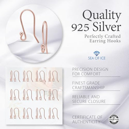 925 Rose Gold flashed Sterling Silver Ear Wires Ball End Earring Hooks for Drop Dangle Earrings Jewelry Making (24 Count)