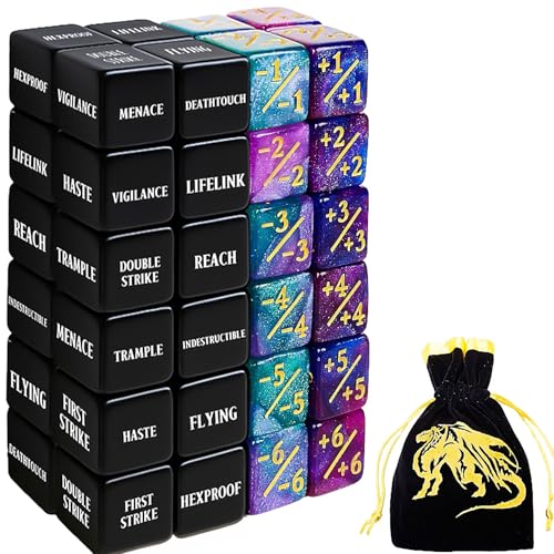 48 PCS MTG Counter Token Dice Abilities Keyword Counters Bulk Creature Stats Buff Magic The Gathering Tokens Dice Set with Bag TCG Card Games Accessories (48 Count)