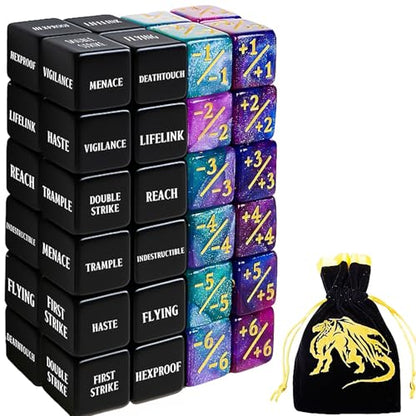 48 PCS MTG Counter Token Dice Abilities Keyword Counters Bulk Creature Stats Buff Magic The Gathering Tokens Dice Set with Bag TCG Card Games Accessories (48 Count)