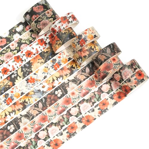 10 Rolls Blooming Flowers Washi Tape Set Floral Arts Adhesive Tapes Colorful Garden Decorative Masking Tape Sets for Craft (10 Count)