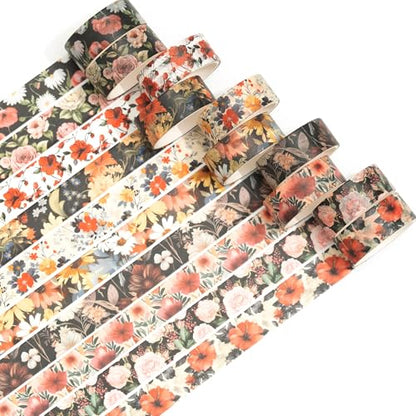10 Rolls Blooming Flowers Washi Tape Set Floral Arts Adhesive Tapes Colorful Garden Decorative Masking Tape Sets for Craft (10 Count)