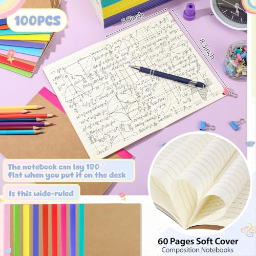 100 Pack A5 Composition Notebooks Bulk 5"x8" Notebooks