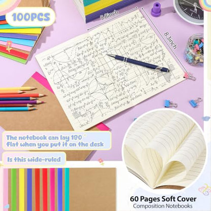 100 Pack A5 Composition Notebooks Bulk 5"x8" Notebooks