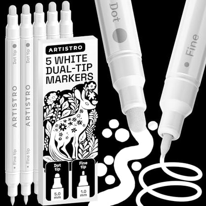 White Dual Tip Acrylic Paint Marker Pens (5 Count)
