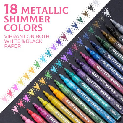 18 Metallic Colors Glitter Markers (18 Count)