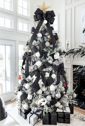 Glitter Black Diamond Wired Christmas Ribbon 2.5 inch x 10 Yards (30 Foot)