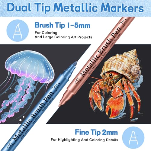12 Pack Dual Tip Metallic Markers