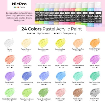 24 Colors Pastel Acrylic Paint Set (48 Fl Oz)